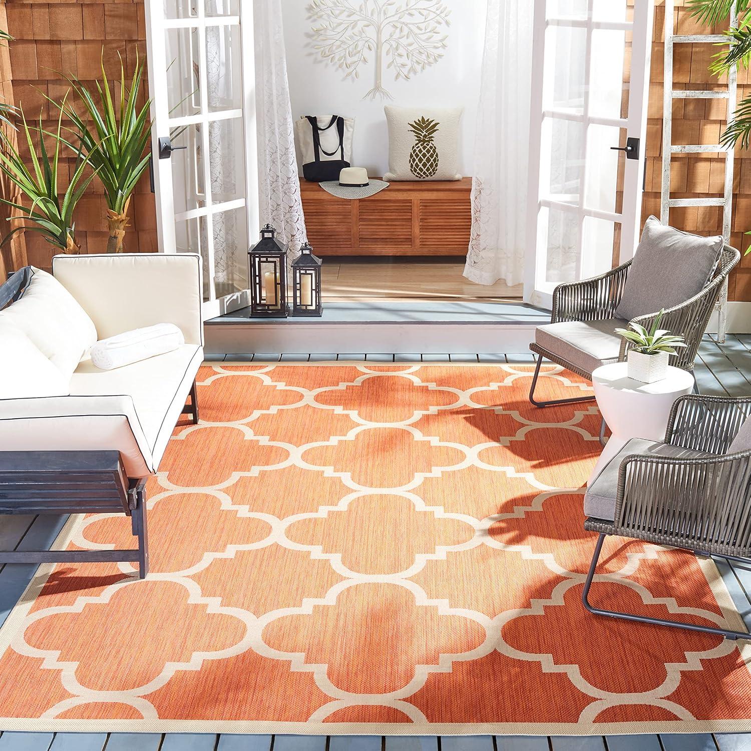 image:imageSAFAVIEH Courtyard Collection 8 x 11 BlueBeige CY6243 Moroccan Trellis Indoor Outdoor Waterproof EasyCleaning Patio Backyard Mudroom AreaRugTerracotta