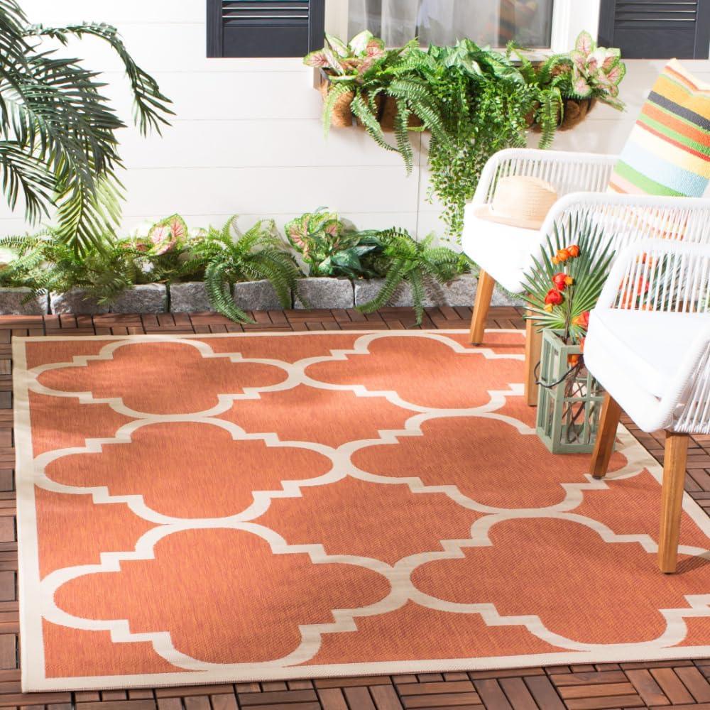 image:imageSAFAVIEH Courtyard Collection 8 x 11 BlueBeige CY6243 Moroccan Trellis Indoor Outdoor Waterproof EasyCleaning Patio Backyard Mudroom AreaRugTerracotta
