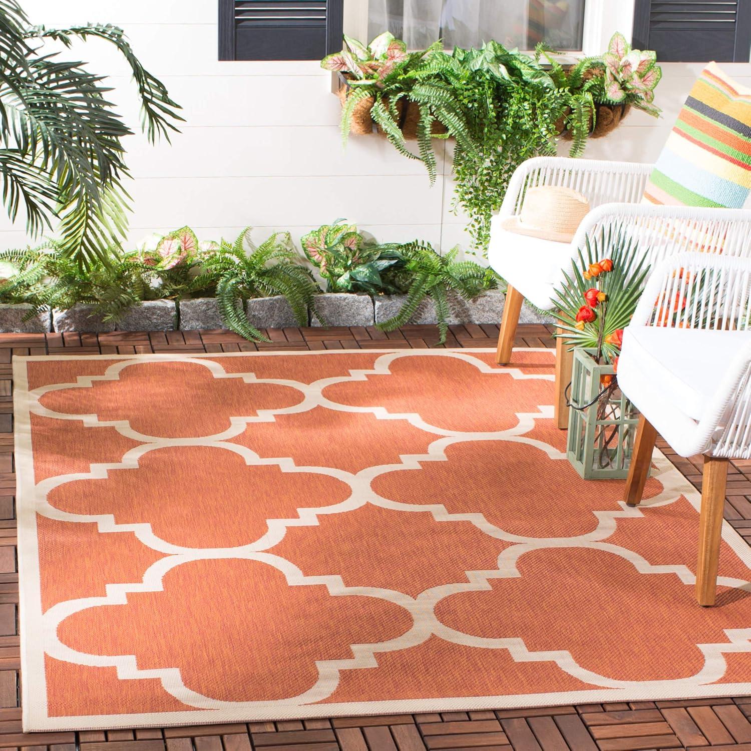 image:imageSAFAVIEH Courtyard Collection 8 x 11 BlueBeige CY6243 Moroccan Trellis Indoor Outdoor Waterproof EasyCleaning Patio Backyard Mudroom AreaRugTerracotta