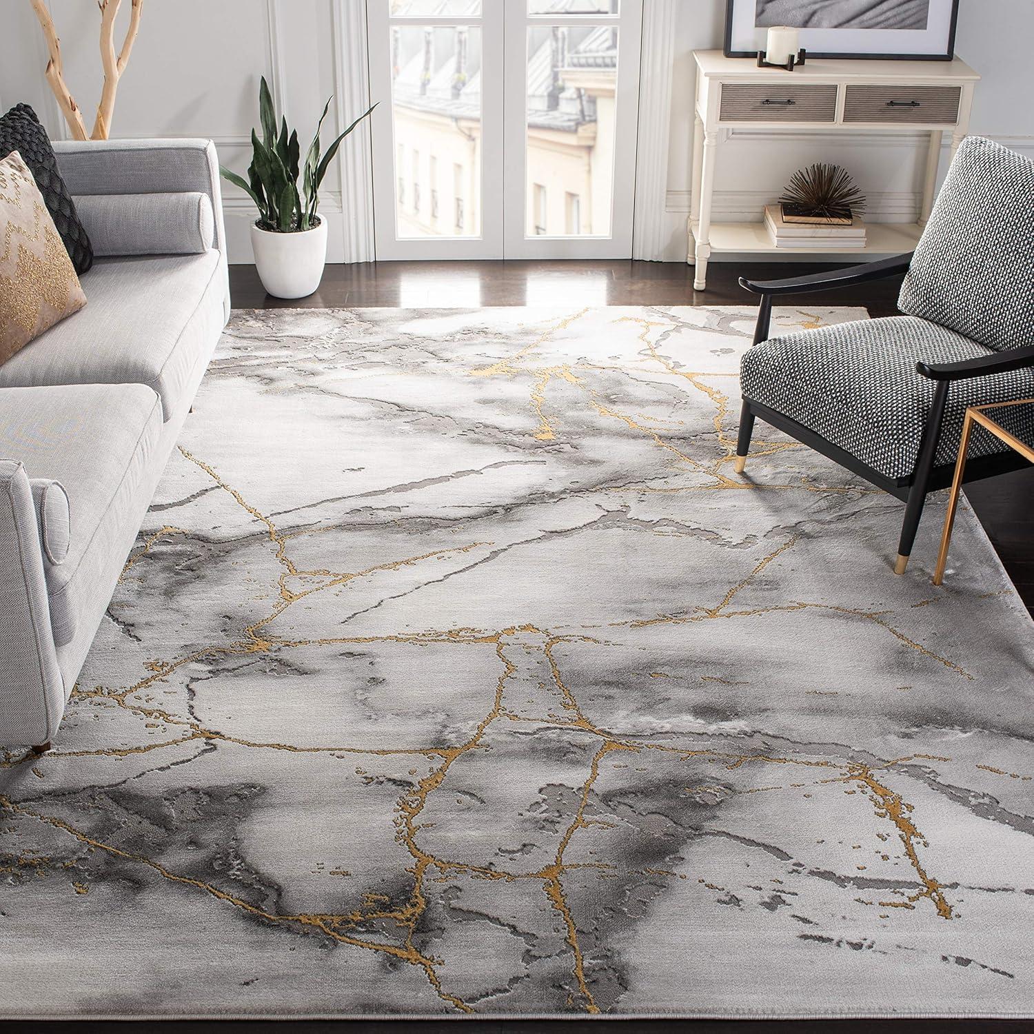 image:imageSAFAVIEH Craft Collection Area Rug 8 x 10 Grey amp Gold Modern Abstract Design NonShedding amp Easy Care Ideal for High Traffic Areas in Living Room Bedroom CFT877FGreyGold