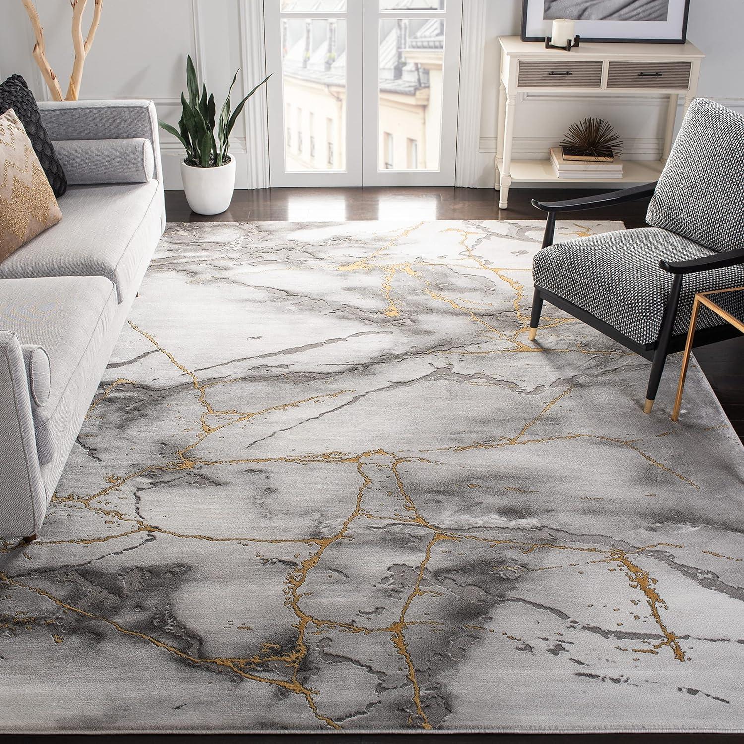 image:imageSAFAVIEH Craft Collection Area Rug 8 x 10 Grey amp Gold Modern Abstract Design NonShedding amp Easy Care Ideal for High Traffic Areas in Living Room Bedroom CFT877FGreyGold