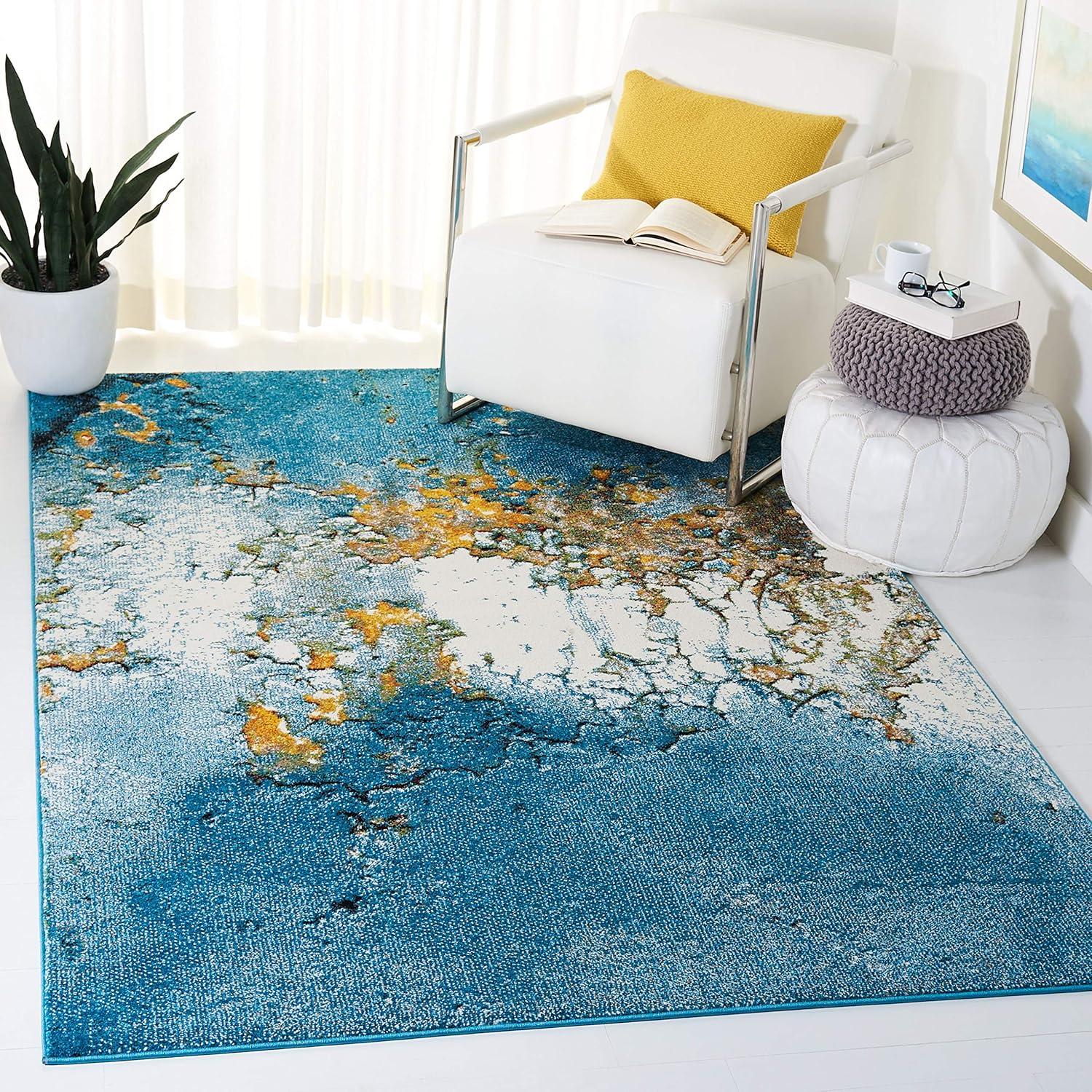 image:imageSAFAVIEH Glacier Collection Area Rug 53 x 76 Blue amp Multi Modern Abstract Design NonShedding amp Easy Care Ideal for High Traffic Areas in Living Room Bedroom GLA125BBlueGold