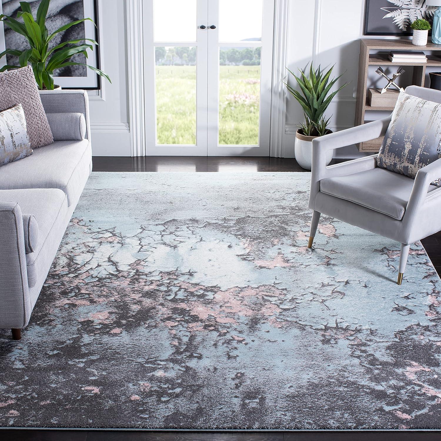 image:imageSAFAVIEH Glacier Collection Area Rug 53 x 76 Blue amp Multi Modern Abstract Design NonShedding amp Easy Care Ideal for High Traffic Areas in Living Room Bedroom GLA125BBluePink