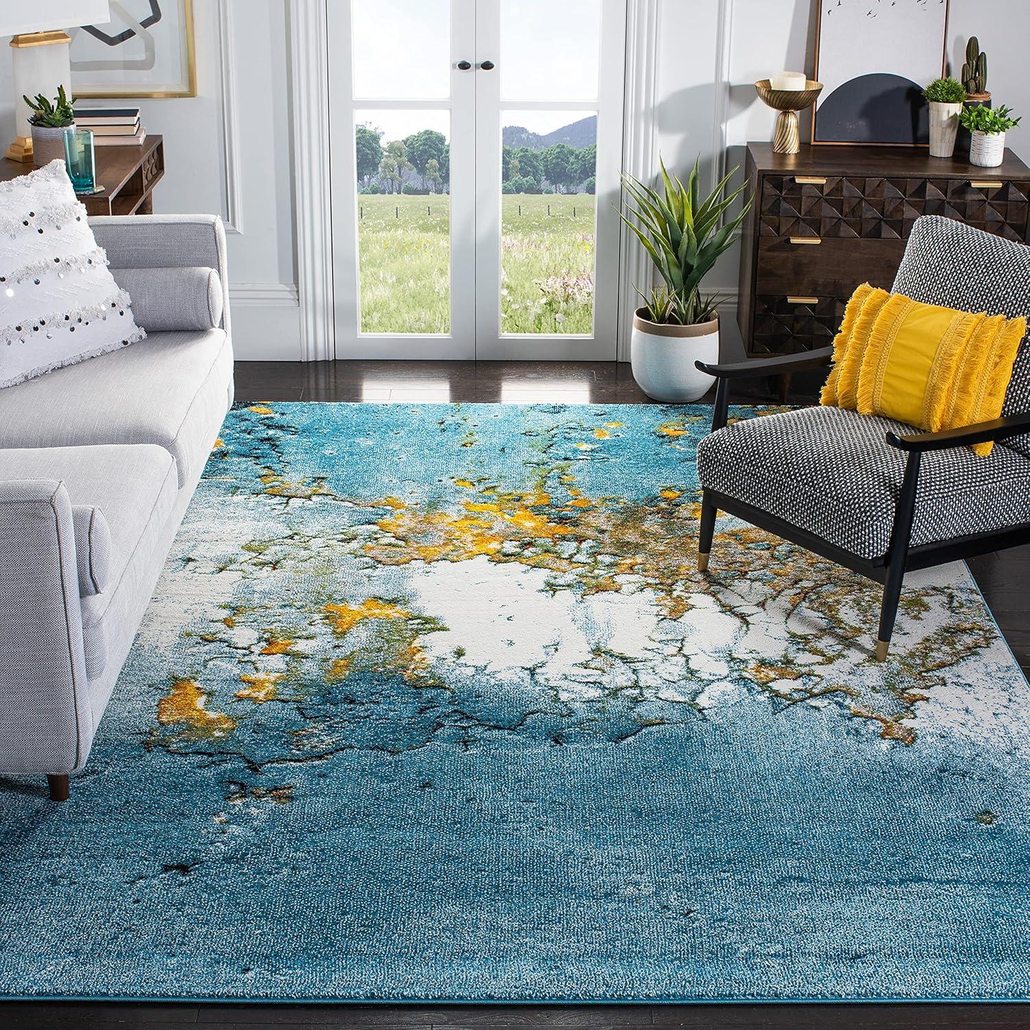 image:imageSAFAVIEH Glacier Collection Area Rug 53 x 76 Blue amp Multi Modern Abstract Design NonShedding amp Easy Care Ideal for High Traffic Areas in Living Room Bedroom GLA125BBlueGold