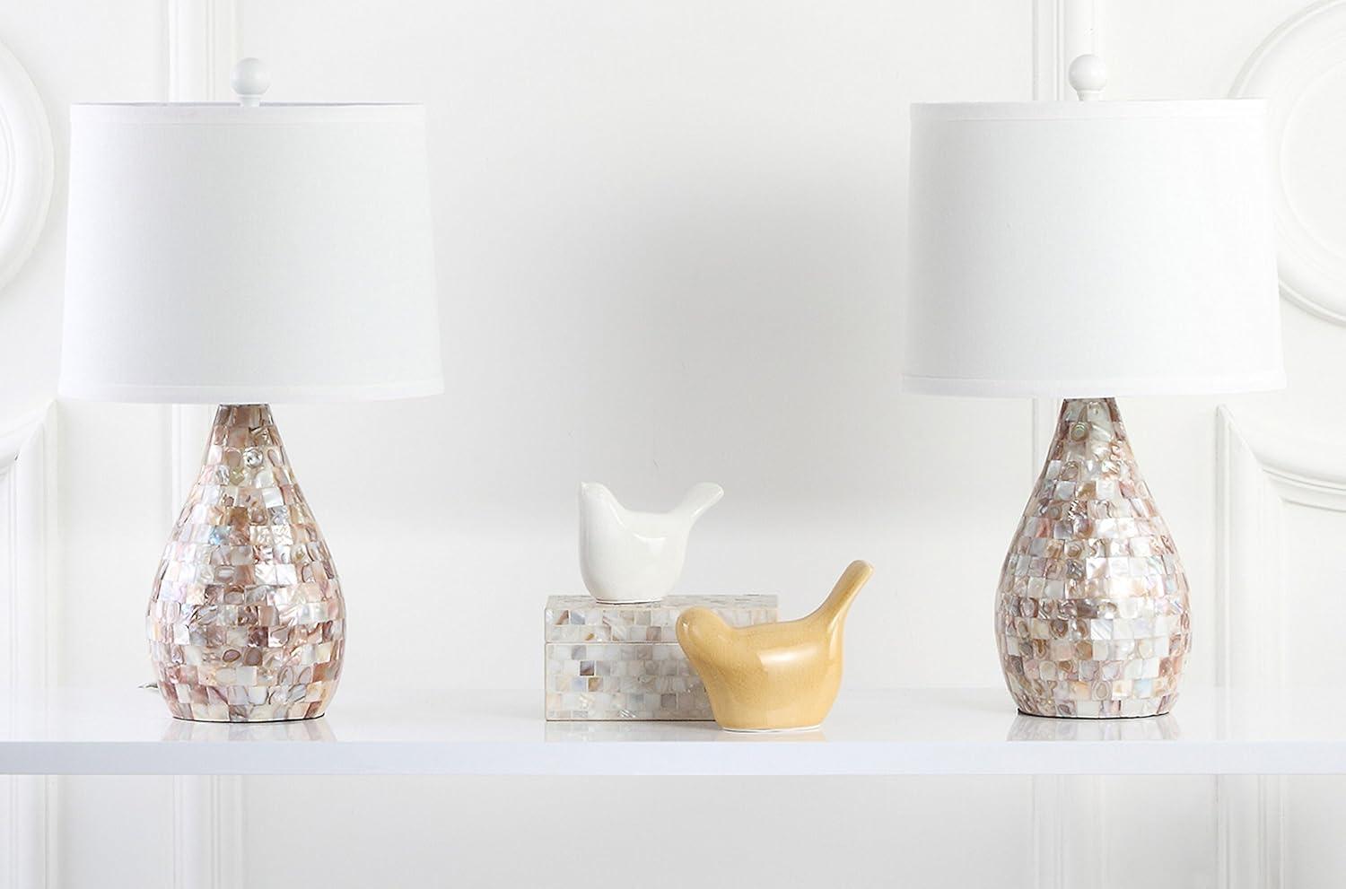 image:imageSAFAVIEH Lighting Collection Lauralie Nautical Cream Capiz Shell Table Lamp Set of 2 21Inch Bedroom Living Room Home Office Desk Nightstand Lamps LED Bulbs Included LIT4011ASET2Ivory