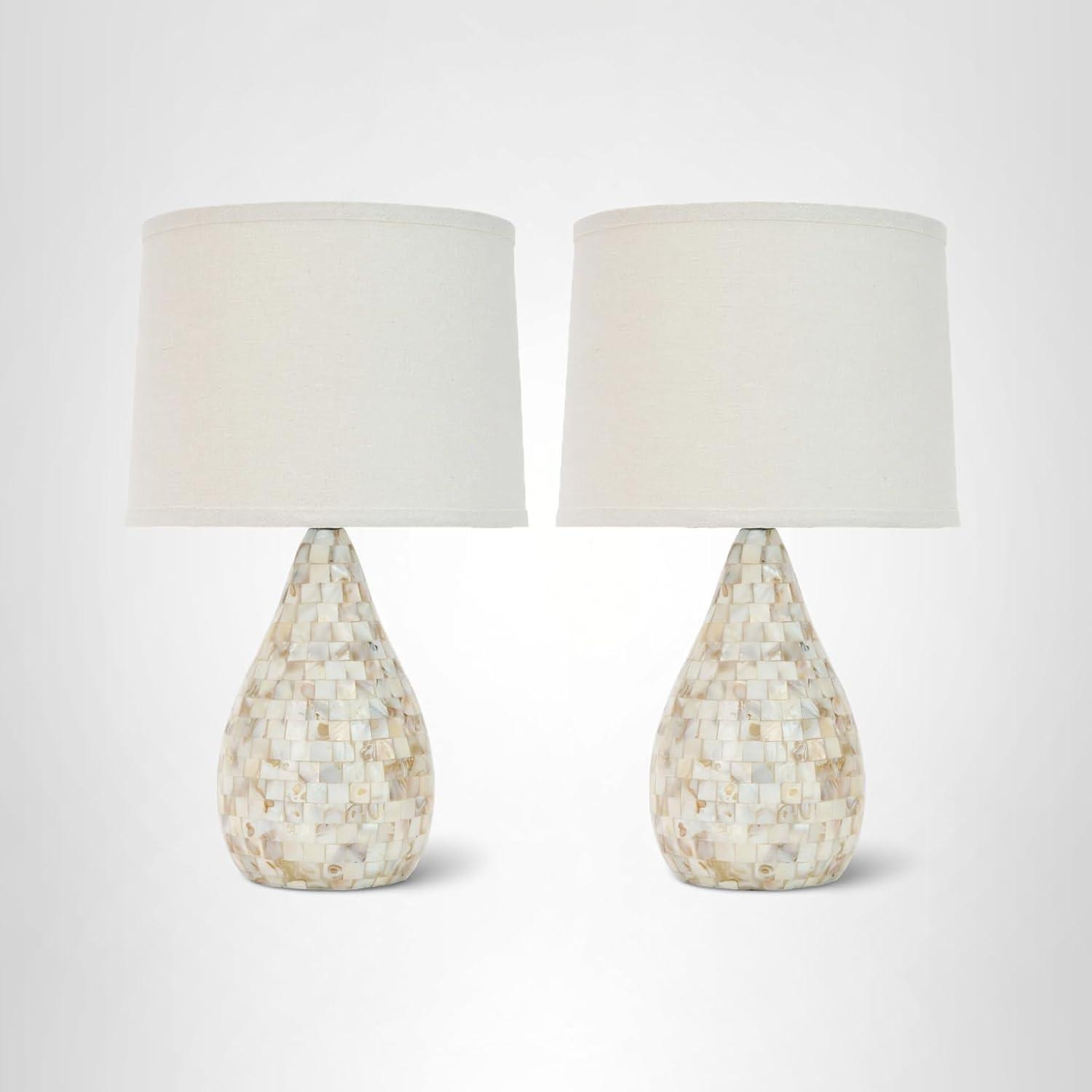 image:imageSAFAVIEH Lighting Collection Lauralie Nautical Cream Capiz Shell Table Lamp Set of 2 21Inch Bedroom Living Room Home Office Desk Nightstand Lamps LED Bulbs Included LIT4011ASET2Ivory
