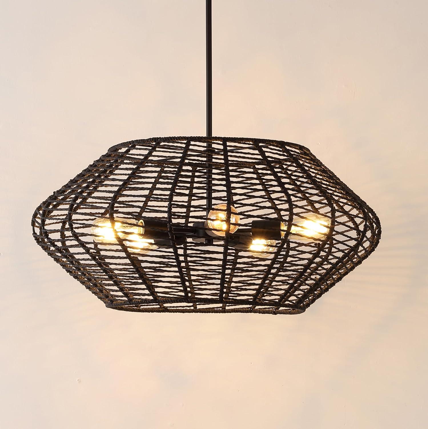 image:imageSAFAVIEH Lighting Collection Briza Black 5Light Adjustable Pendant Chandelier Hanging Light Fixture Ideal for Dining Room Kitchen Island Entryway LED Bulbs Included