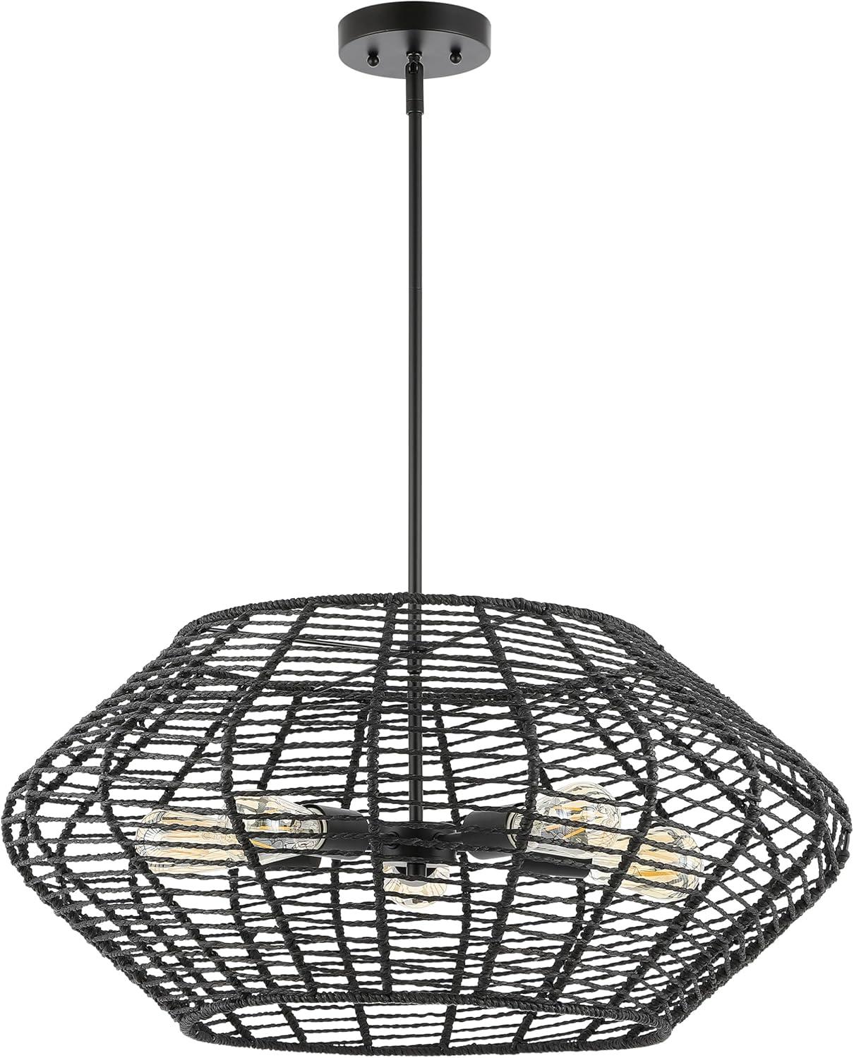 image:imageSAFAVIEH Lighting Collection Briza Black 5Light Adjustable Pendant Chandelier Hanging Light Fixture Ideal for Dining Room Kitchen Island Entryway LED Bulbs Included