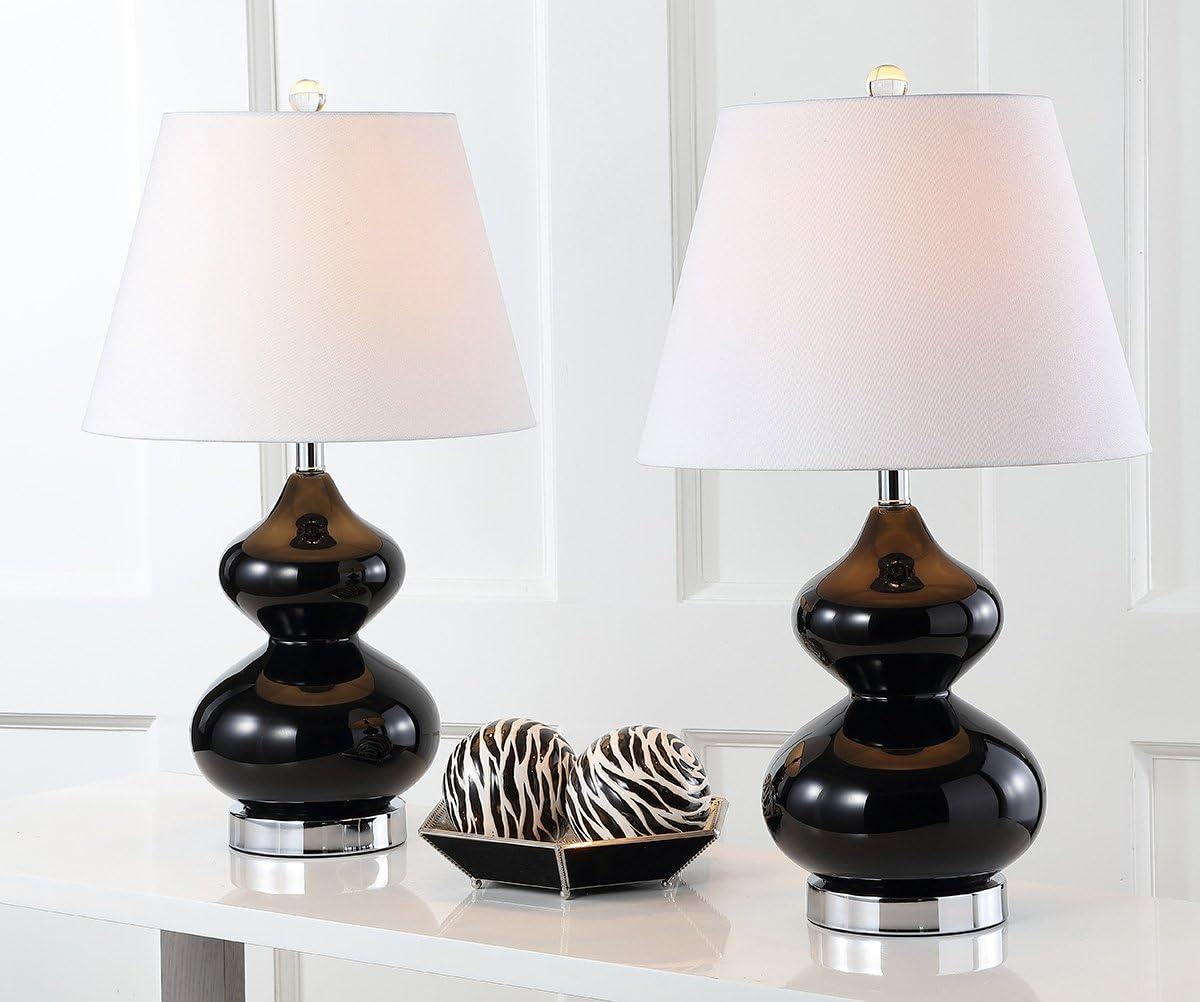 image:imageSAFAVIEH Lighting Collection Eva Modern Contemporary Fern Green Double Gourd Glass 24inch Bedroom Living Room Home Office Desk Nightstand Table Lamp Set of 2 LED Bulbs IncludedBlack Set of 2