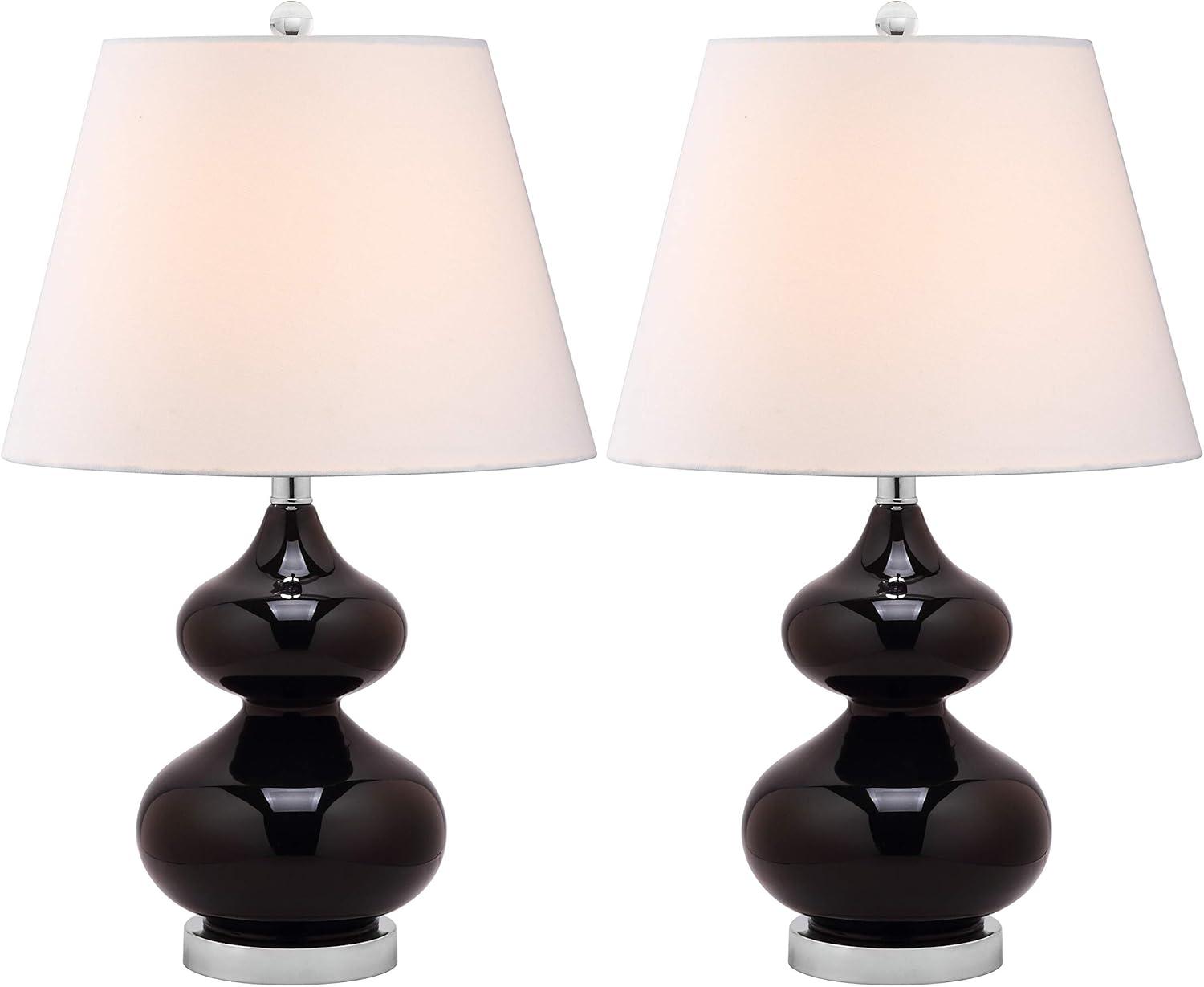 image:imageSAFAVIEH Lighting Collection Eva Modern Contemporary Fern Green Double Gourd Glass 24inch Bedroom Living Room Home Office Desk Nightstand Table Lamp Set of 2 LED Bulbs IncludedBlack Set of 2
