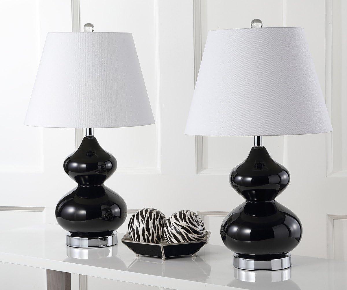 image:imageSAFAVIEH Lighting Collection Eva Modern Contemporary Fern Green Double Gourd Glass 24inch Bedroom Living Room Home Office Desk Nightstand Table Lamp Set of 2 LED Bulbs IncludedBlack Set of 2