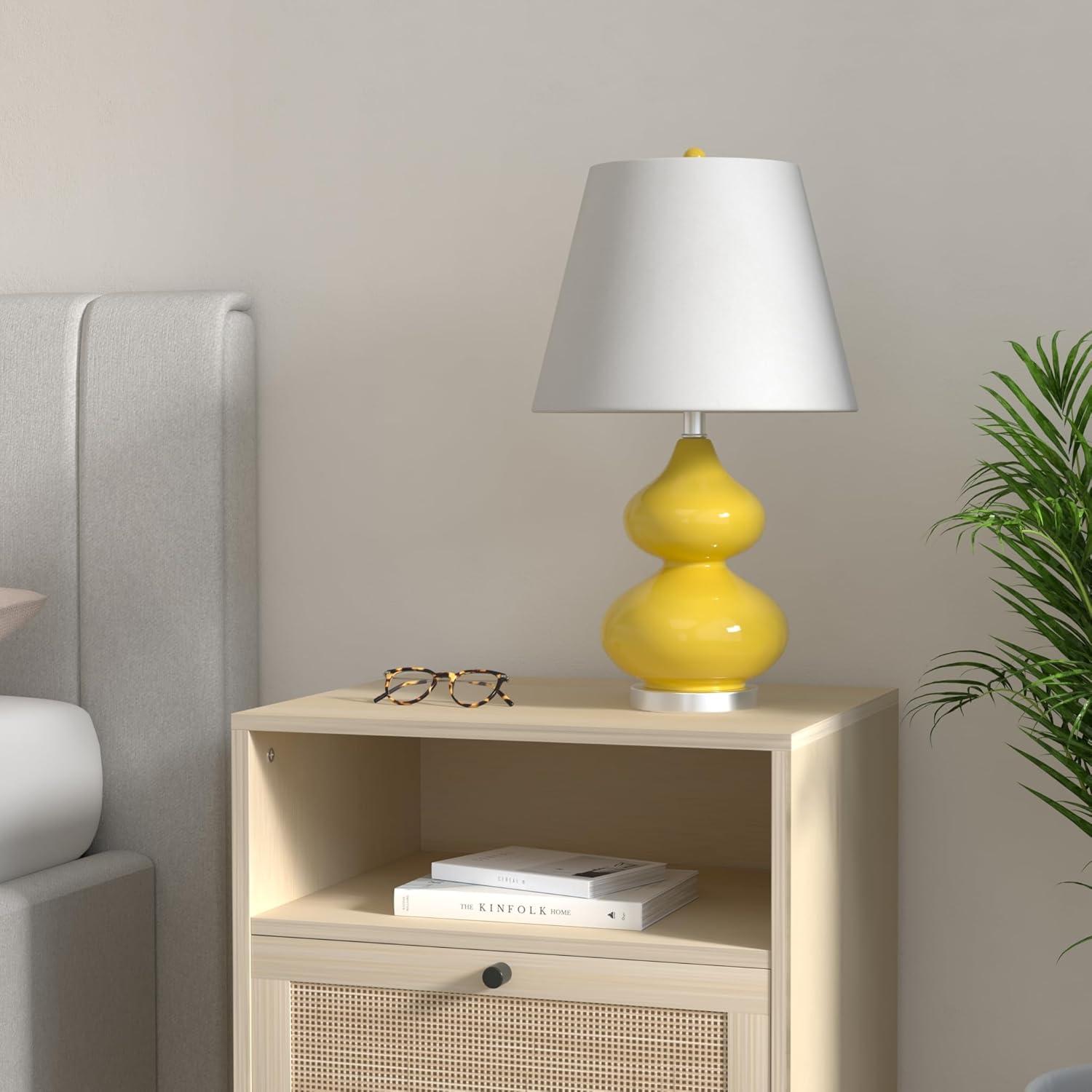 image:imageSAFAVIEH Lighting Collection Eva Modern Contemporary Yellow Double Gourd Glass 24inch Bedroom Living Room Home Office Desk Nightstand Table Lamp LED Bulbs IncludedYellow