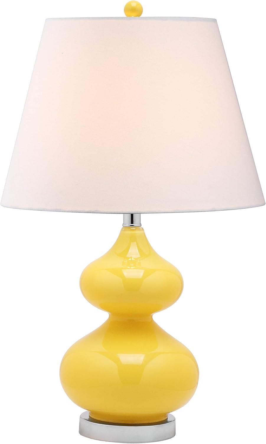 image:imageSAFAVIEH Lighting Collection Eva Modern Contemporary Yellow Double Gourd Glass 24inch Bedroom Living Room Home Office Desk Nightstand Table Lamp LED Bulbs IncludedYellow