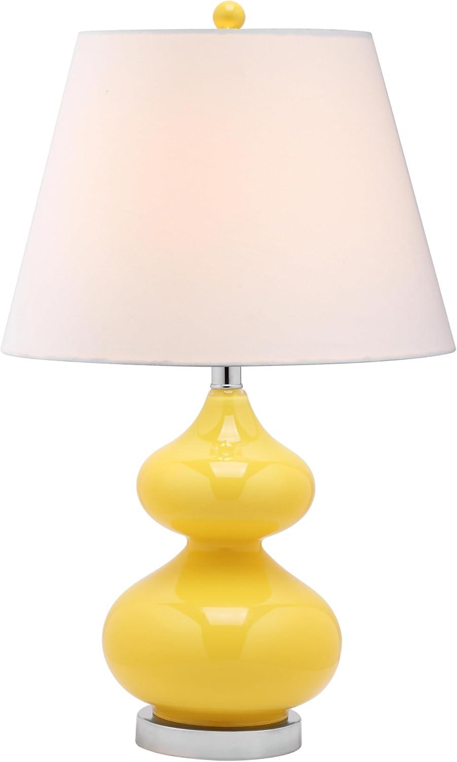 image:imageSAFAVIEH Lighting Collection Eva Modern Contemporary Yellow Double Gourd Glass 24inch Bedroom Living Room Home Office Desk Nightstand Table Lamp LED Bulbs IncludedYellow