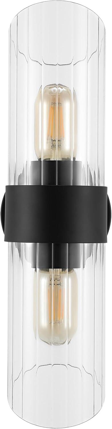 image:imageSAFAVIEH Lighting Collection Eytan Clear GlassBlack Vertical Wall Sconce Set of 2 Light Fixture Ideal for Bathroom Entryway Vanity Foyer Hallway Living Room LED Bulbs IncludedBlack