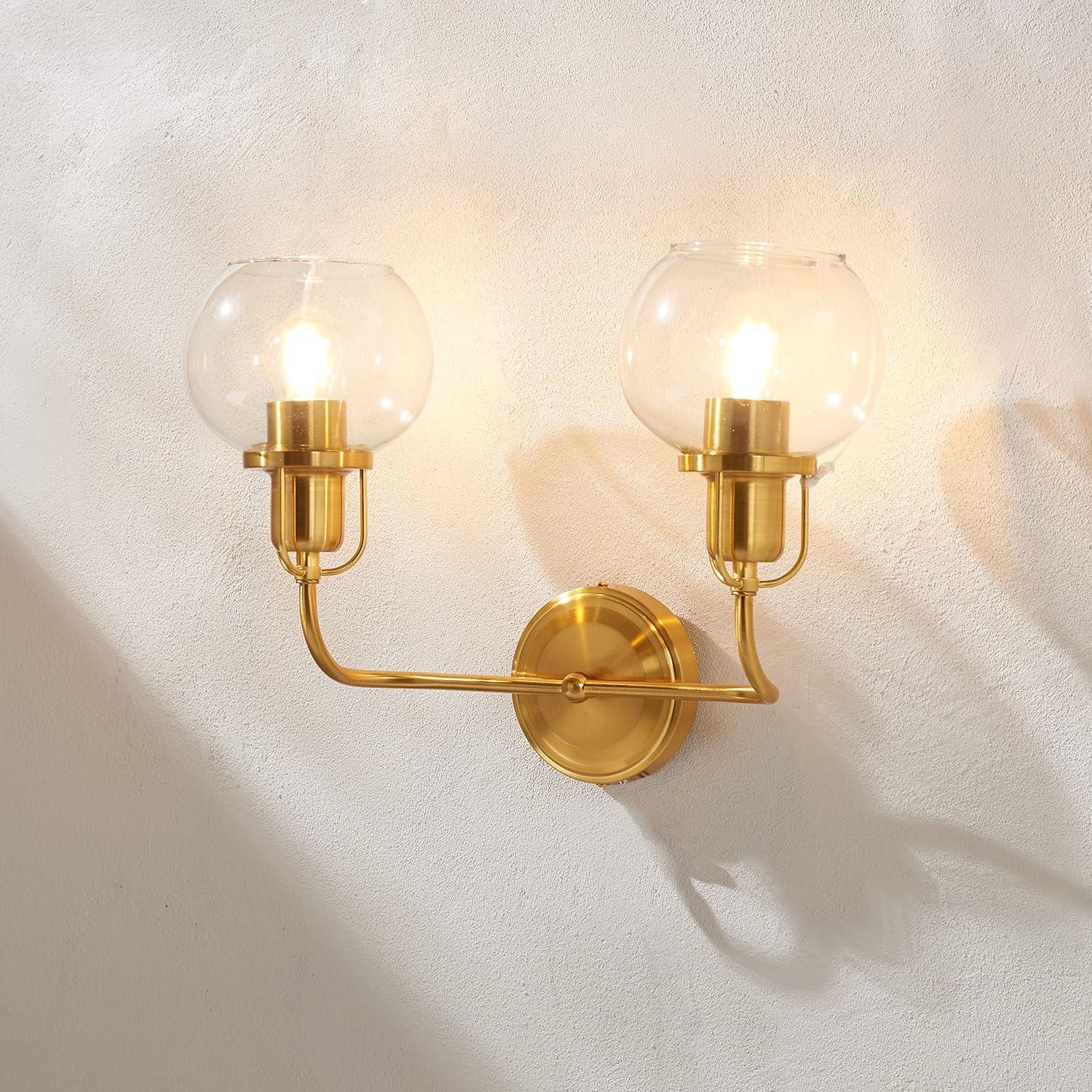 image:imageSAFAVIEH Lighting Collection Fenris Contemporary BrassClear 2Light Single Wall SconceBrassClear