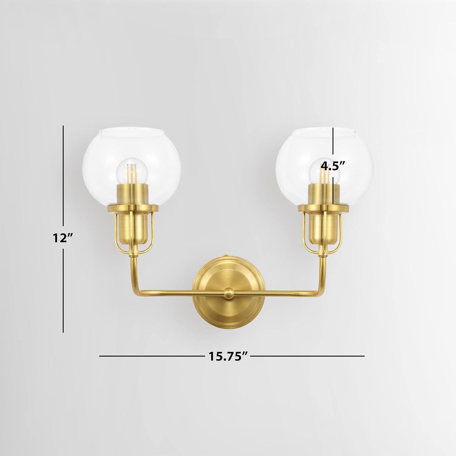 image:imageSAFAVIEH Lighting Collection Fenris Contemporary BrassClear 2Light Single Wall SconceBrassClear