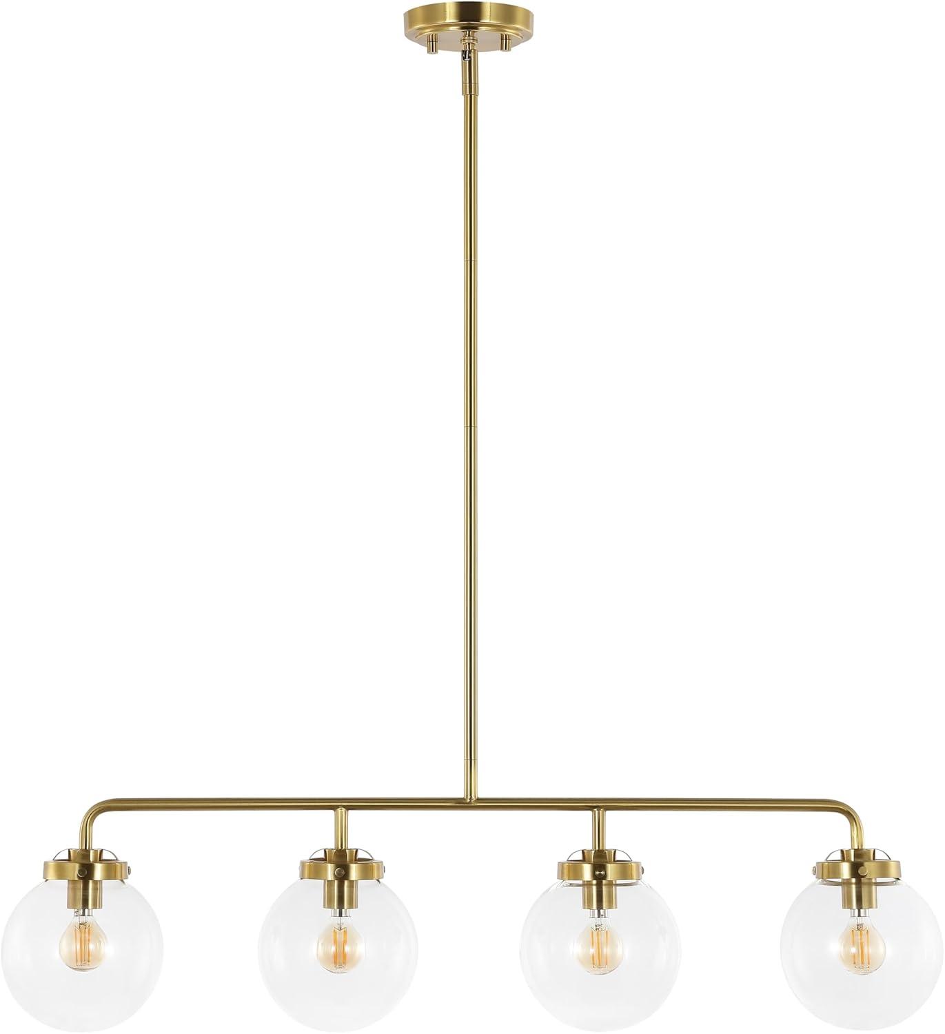 image:imageSAFAVIEH Lighting Collection Markle Brass GoldClear 4Light Adjustable Pendant Chandelier Hanging Light Fixture Ideal for Dining Room Kitchen Island Entryway LED Bulbs Included