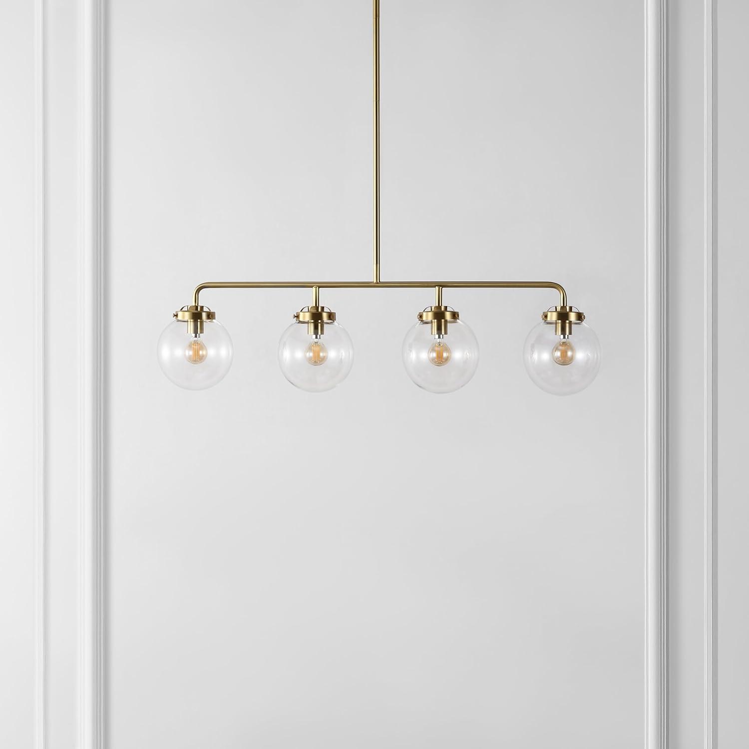 image:imageSAFAVIEH Lighting Collection Markle Brass GoldClear 4Light Adjustable Pendant Chandelier Hanging Light Fixture Ideal for Dining Room Kitchen Island Entryway LED Bulbs Included