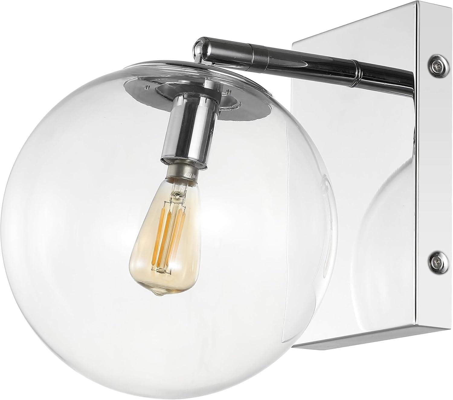 image:imageSAFAVIEH Lighting Collection Seoul Modern GoldClear Glass Globe Shade Wall Sconce Set of 2 Light Fixture Ideal for Bathroom Entryway Vanity Foyer Hallway Living Room LED Bulbs IncludedChrome