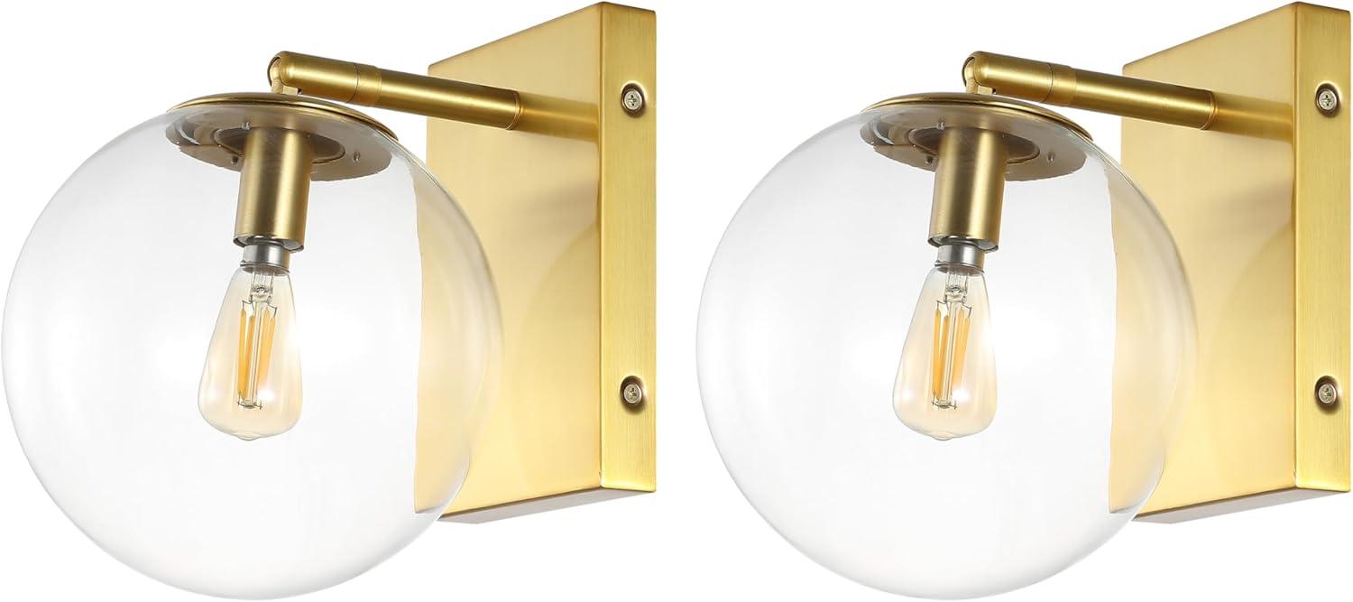 image:imageSAFAVIEH Lighting Collection Seoul Modern GoldClear Glass Globe Shade Wall Sconce Set of 2 Light Fixture Ideal for Bathroom Entryway Vanity Foyer Hallway Living Room LED Bulbs IncludedGold