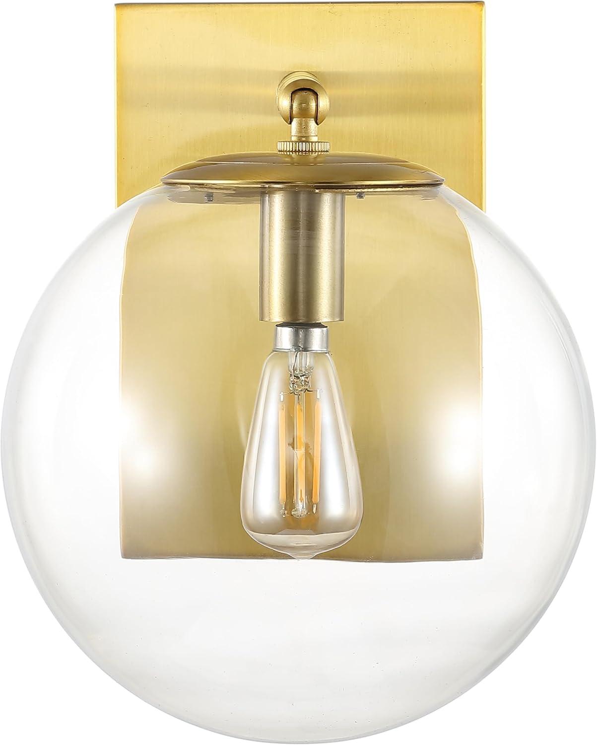 image:imageSAFAVIEH Lighting Collection Seoul Modern GoldClear Glass Globe Shade Wall Sconce Set of 2 Light Fixture Ideal for Bathroom Entryway Vanity Foyer Hallway Living Room LED Bulbs IncludedGold