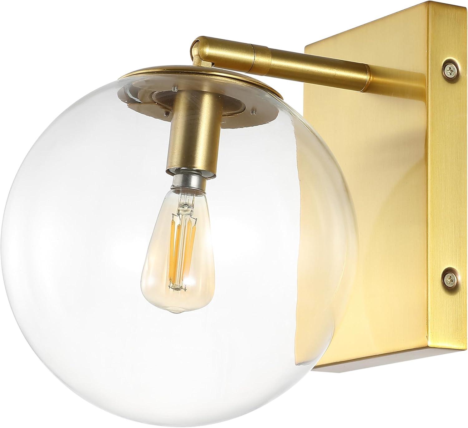 image:imageSAFAVIEH Lighting Collection Seoul Modern GoldClear Glass Globe Shade Wall Sconce Set of 2 Light Fixture Ideal for Bathroom Entryway Vanity Foyer Hallway Living Room LED Bulbs IncludedGold