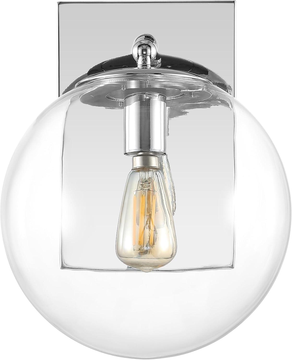 image:imageSAFAVIEH Lighting Collection Seoul Modern GoldClear Glass Globe Shade Wall Sconce Set of 2 Light Fixture Ideal for Bathroom Entryway Vanity Foyer Hallway Living Room LED Bulbs IncludedChrome