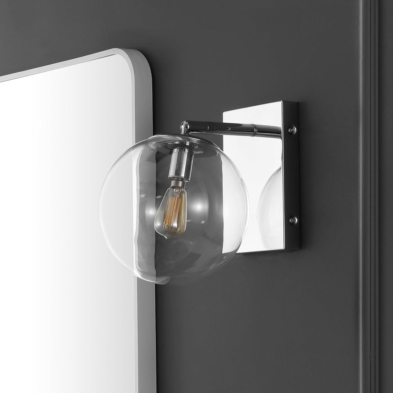 image:imageSAFAVIEH Lighting Collection Seoul Modern GoldClear Glass Globe Shade Wall Sconce Set of 2 Light Fixture Ideal for Bathroom Entryway Vanity Foyer Hallway Living Room LED Bulbs IncludedChrome