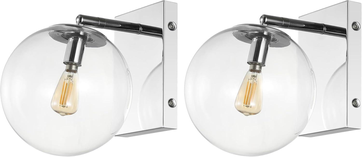 image:imageSAFAVIEH Lighting Collection Seoul Modern GoldClear Glass Globe Shade Wall Sconce Set of 2 Light Fixture Ideal for Bathroom Entryway Vanity Foyer Hallway Living Room LED Bulbs IncludedChrome