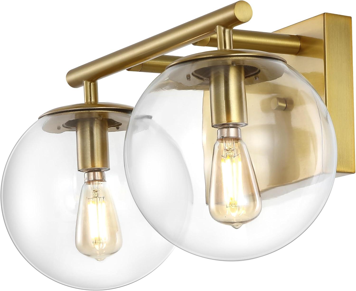 image:imageSAFAVIEH Lighting Collection Severa BrassClear Glass Globe Shade 2Light Wall Sconce Light Fixture Ideal for Bathroom Entryway Vanity Foyer Hallway Living Room LED Bulb IncludedBrass