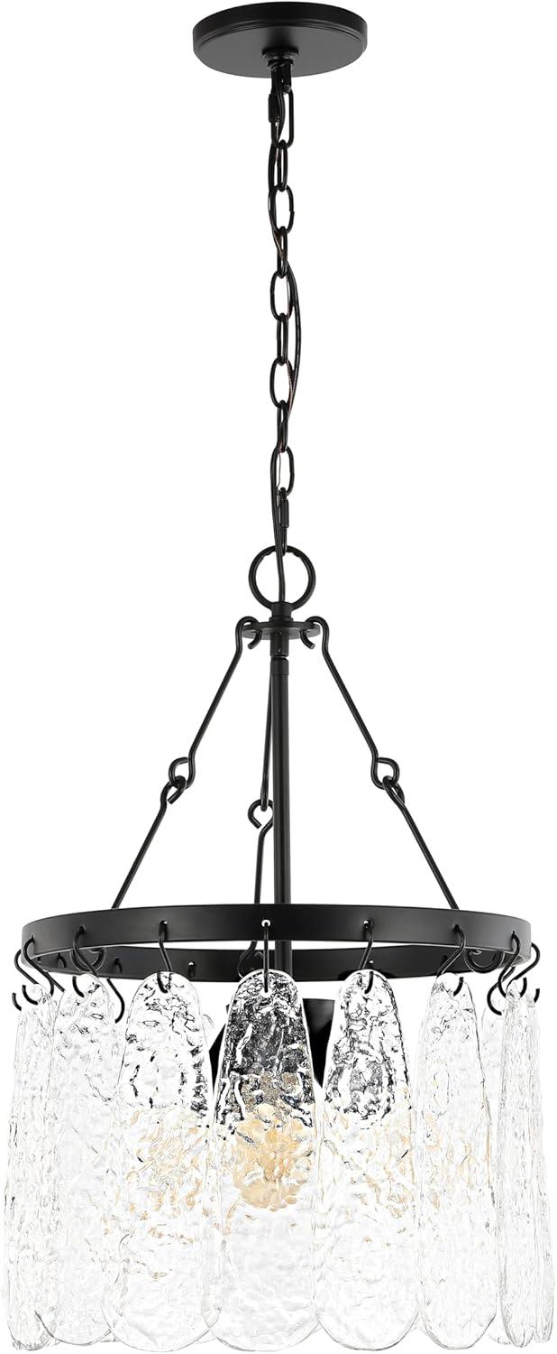 image:imageSAFAVIEH Lighting Collection Thryssa BlackClear Glass 3Light Hanging Adjustable Chandelier Light Fixture LED Bulbs Included