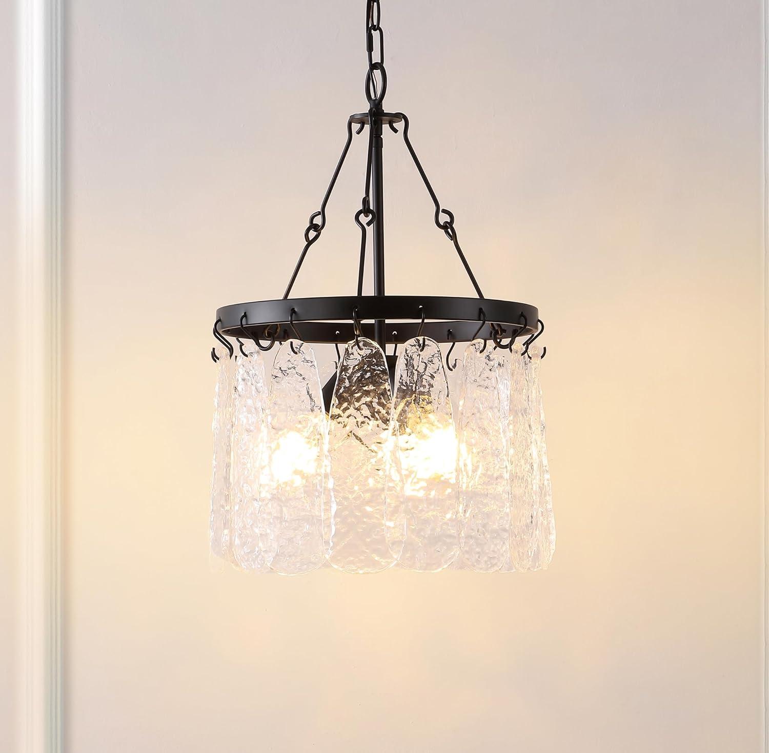 image:imageSAFAVIEH Lighting Collection Thryssa BlackClear Glass 3Light Hanging Adjustable Chandelier Light Fixture LED Bulbs Included