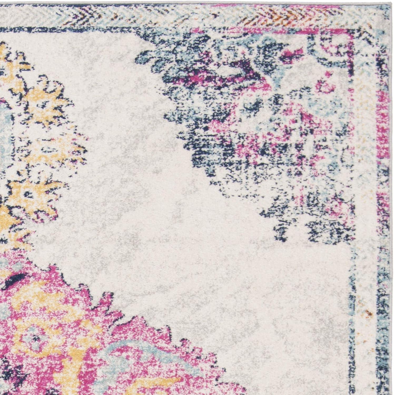 image:imageSAFAVIEH Madison Collection 53 x 76 Ivory Fuchsia MAD913A Medallion Distressed NonShedding Living Room Bedroom Dining Home Office Area RugIvory Fuchsia