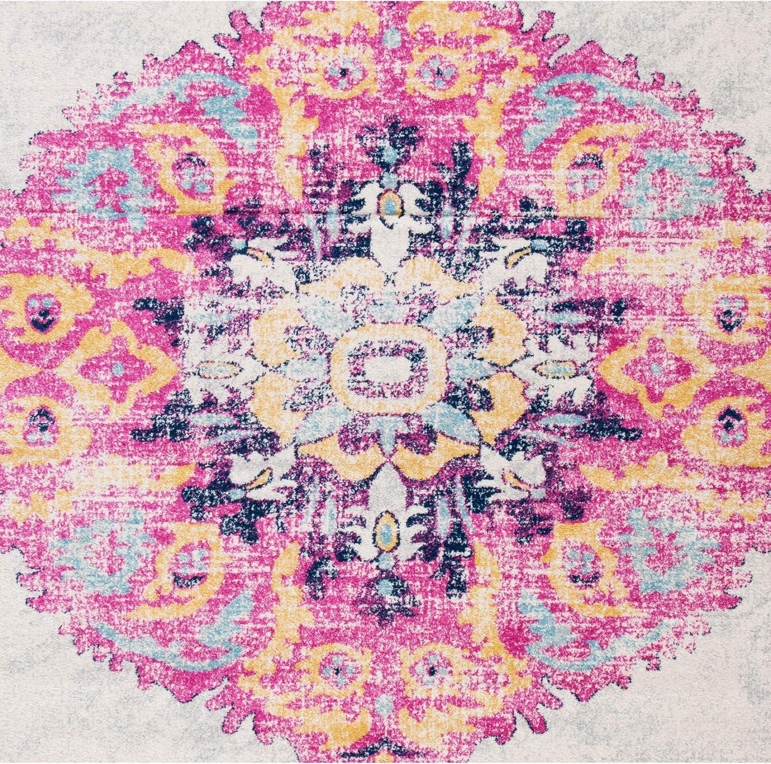 image:imageSAFAVIEH Madison Collection 53 x 76 Ivory Fuchsia MAD913A Medallion Distressed NonShedding Living Room Bedroom Dining Home Office Area RugIvory Fuchsia