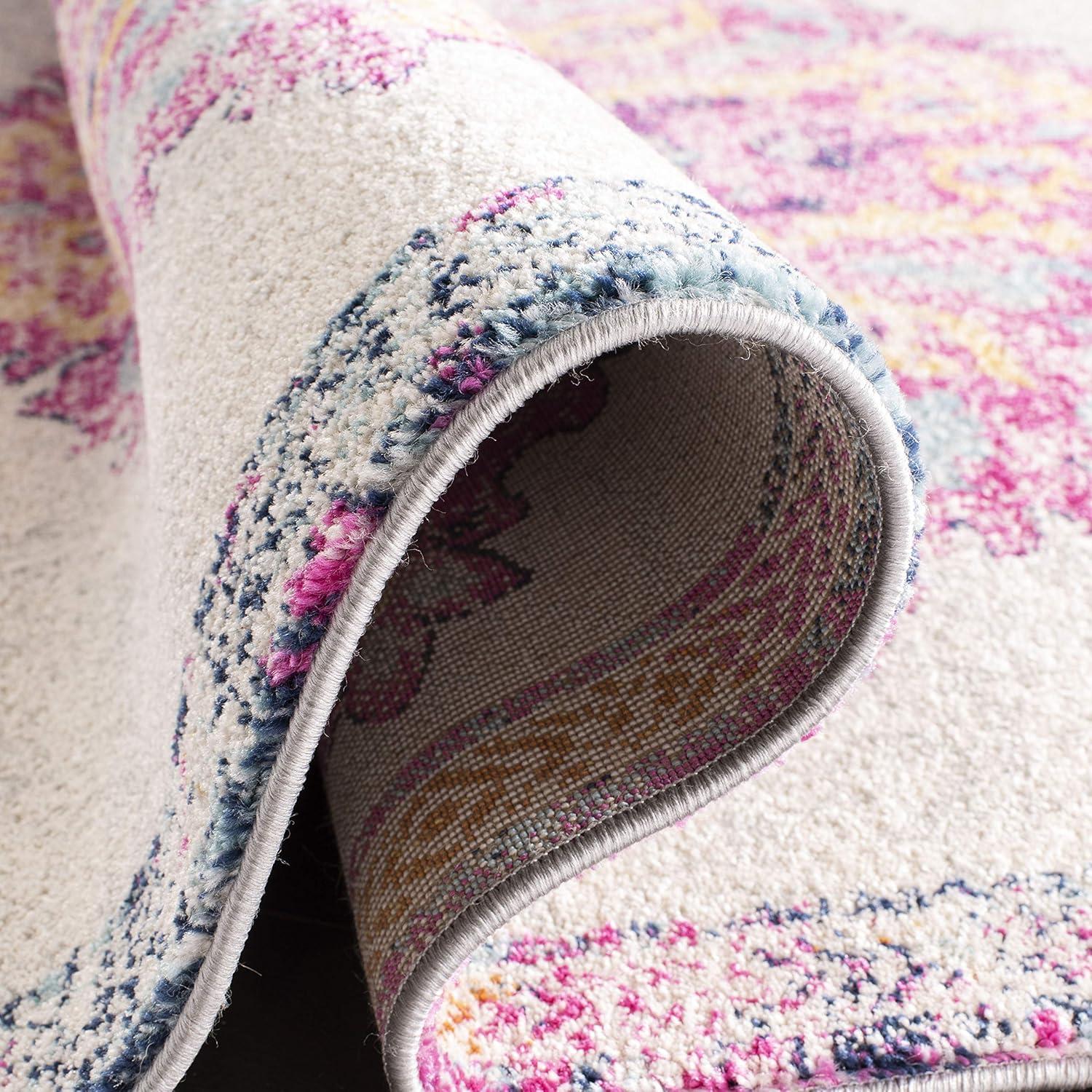 image:imageSAFAVIEH Madison Collection 53 x 76 Ivory Fuchsia MAD913A Medallion Distressed NonShedding Living Room Bedroom Dining Home Office Area RugIvory Fuchsia