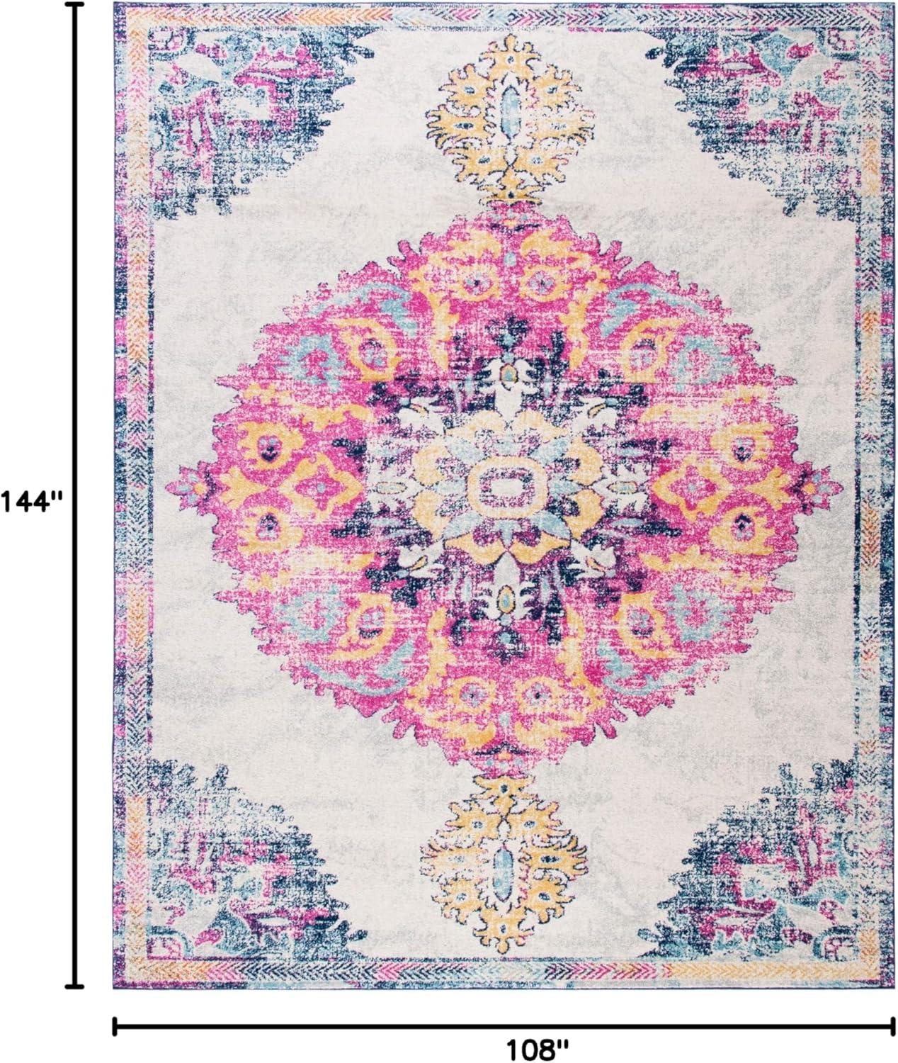 image:imageSAFAVIEH Madison Collection 53 x 76 Ivory Fuchsia MAD913A Medallion Distressed NonShedding Living Room Bedroom Dining Home Office Area RugIvory Fuchsia
