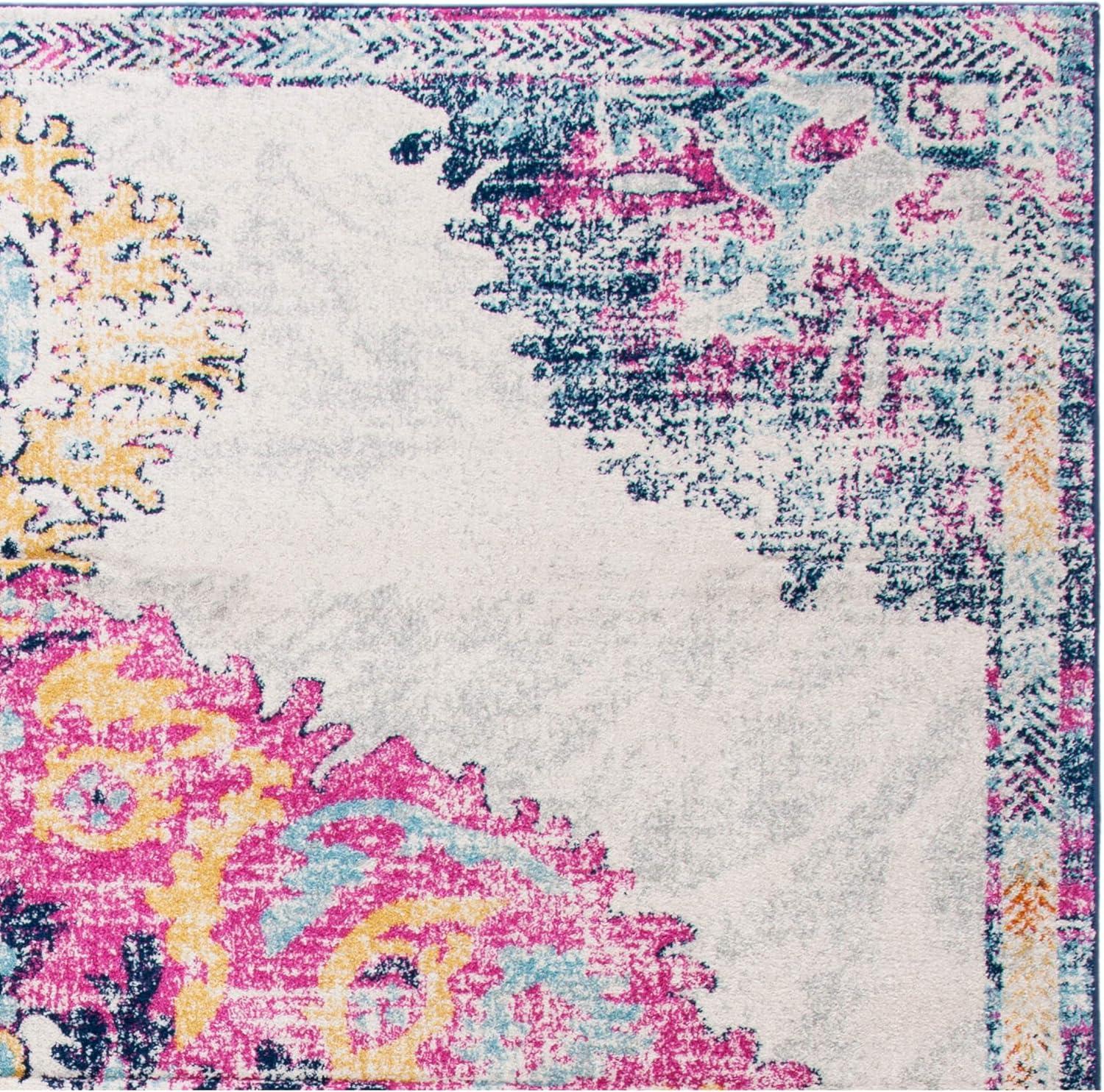 image:imageSAFAVIEH Madison Collection 53 x 76 Ivory Fuchsia MAD913A Medallion Distressed NonShedding Living Room Bedroom Dining Home Office Area RugIvory Fuchsia