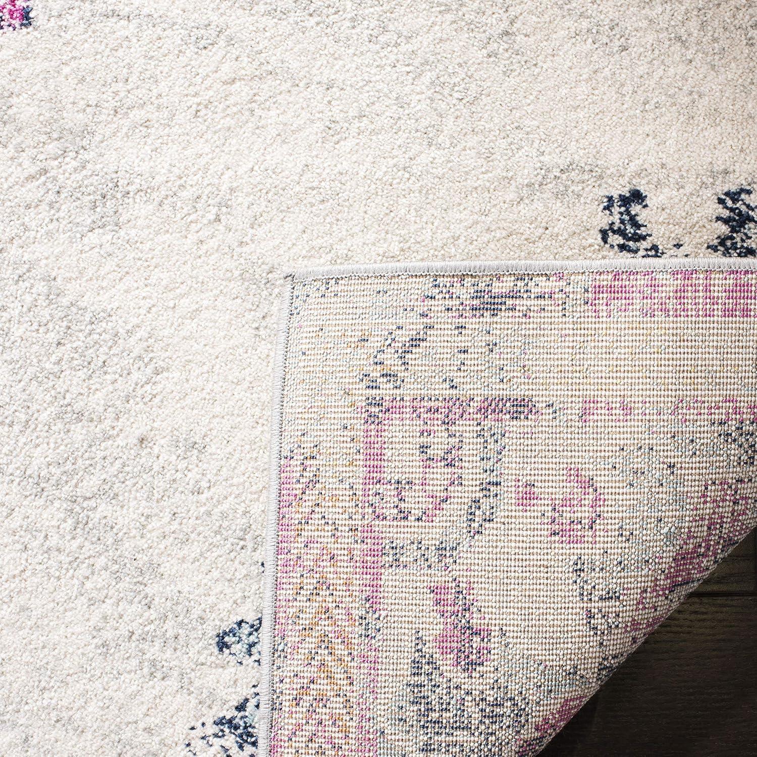 image:imageSAFAVIEH Madison Collection 53 x 76 Ivory Fuchsia MAD913A Medallion Distressed NonShedding Living Room Bedroom Dining Home Office Area RugIvory Fuchsia