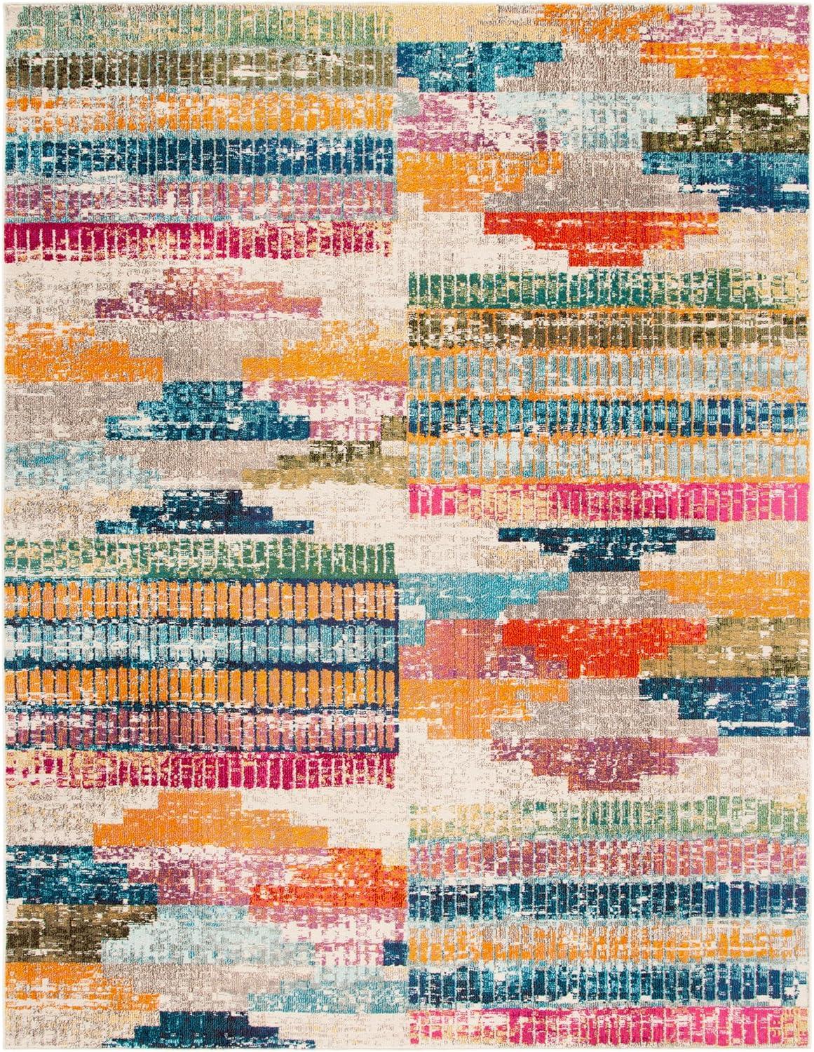 image:imageSAFAVIEH Madison Collection Accent Rug 4 x 6 Ivory amp Multi Boho Abstract Distressed Design NonShedding amp Easy Care Ideal for High Traffic Areas in Entryway Living Room Bedroom MAD417CIvoryMulti
