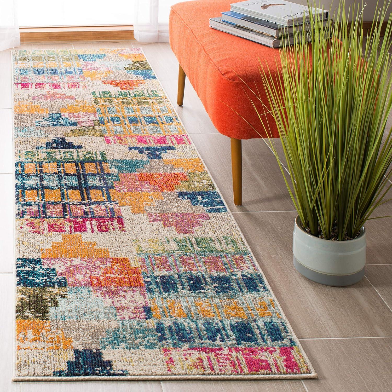 image:imageSAFAVIEH Madison Collection Accent Rug 4 x 6 Ivory amp Multi Boho Abstract Distressed Design NonShedding amp Easy Care Ideal for High Traffic Areas in Entryway Living Room Bedroom MAD417CIvoryMulti