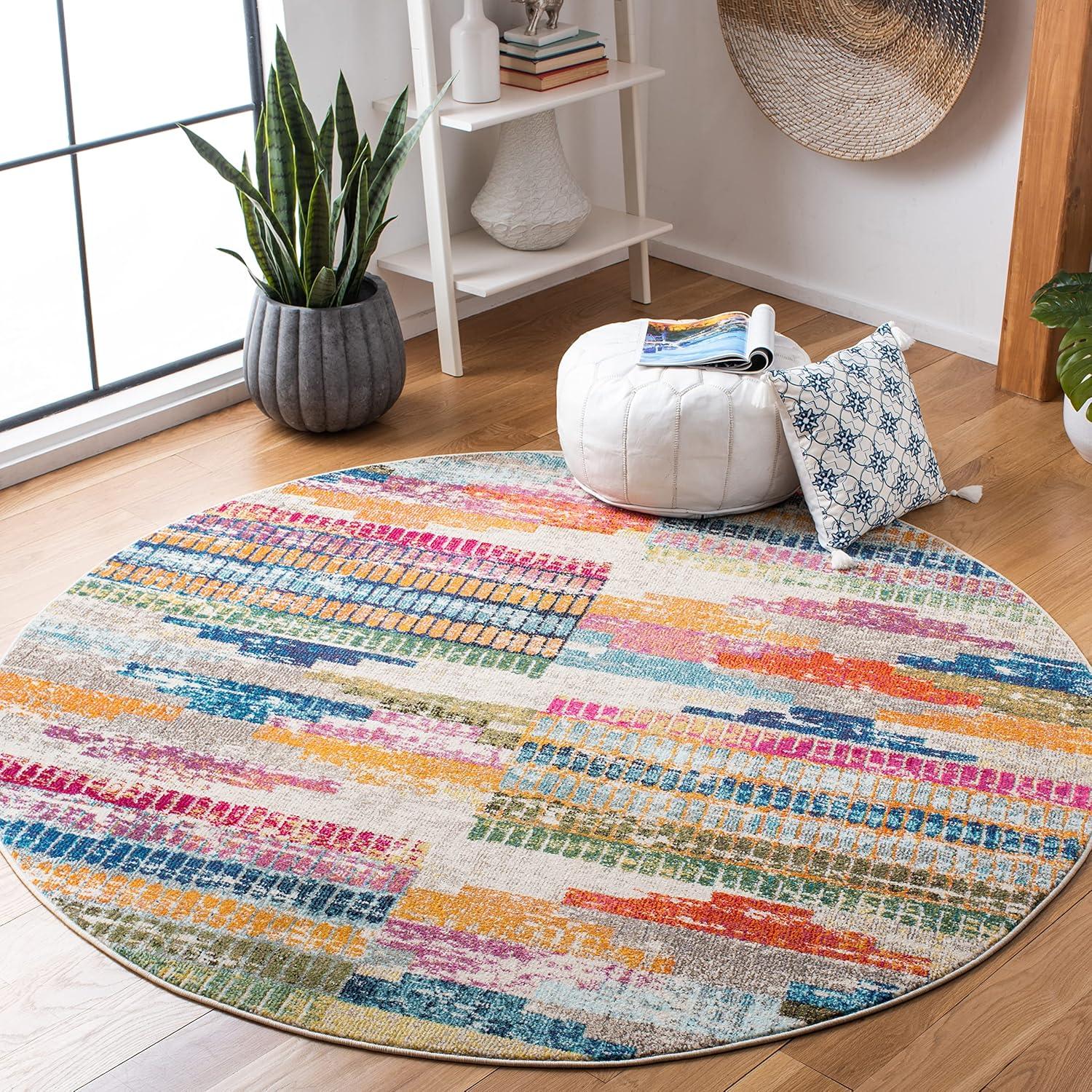 image:imageSAFAVIEH Madison Collection Accent Rug 4 x 6 Ivory amp Multi Boho Abstract Distressed Design NonShedding amp Easy Care Ideal for High Traffic Areas in Entryway Living Room Bedroom MAD417CIvoryMulti