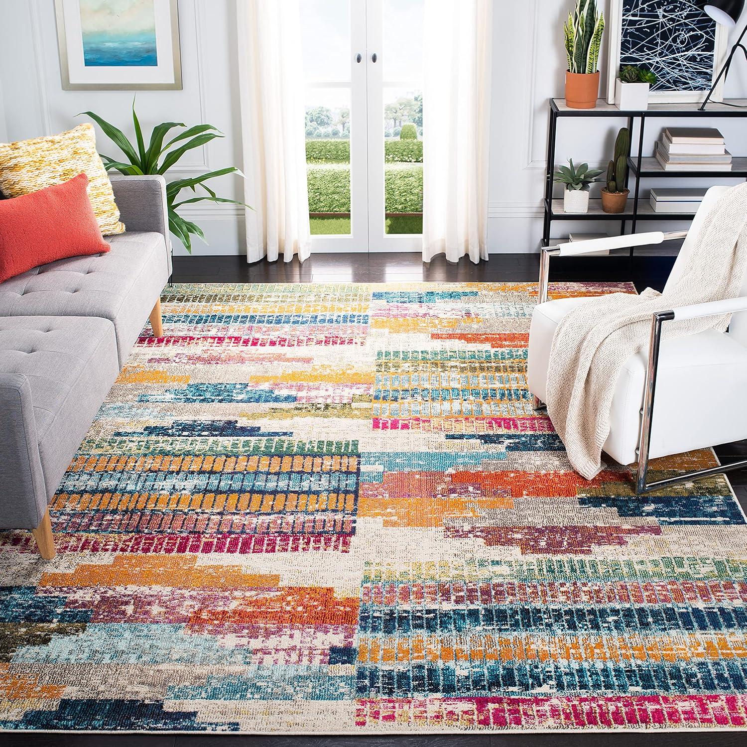 image:imageSAFAVIEH Madison Collection Accent Rug 4 x 6 Ivory amp Multi Boho Abstract Distressed Design NonShedding amp Easy Care Ideal for High Traffic Areas in Entryway Living Room Bedroom MAD417CIvoryMulti
