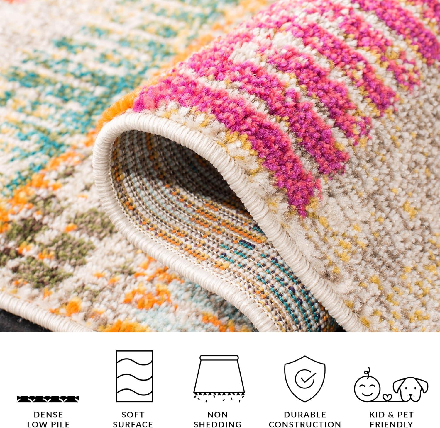 image:imageSAFAVIEH Madison Collection Accent Rug 4 x 6 Ivory amp Multi Boho Abstract Distressed Design NonShedding amp Easy Care Ideal for High Traffic Areas in Entryway Living Room Bedroom MAD417CIvoryMulti