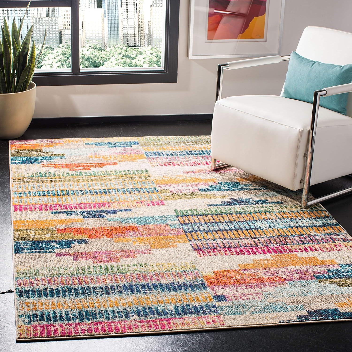 image:imageSAFAVIEH Madison Collection Accent Rug 4 x 6 Ivory amp Multi Boho Abstract Distressed Design NonShedding amp Easy Care Ideal for High Traffic Areas in Entryway Living Room Bedroom MAD417CIvoryMulti