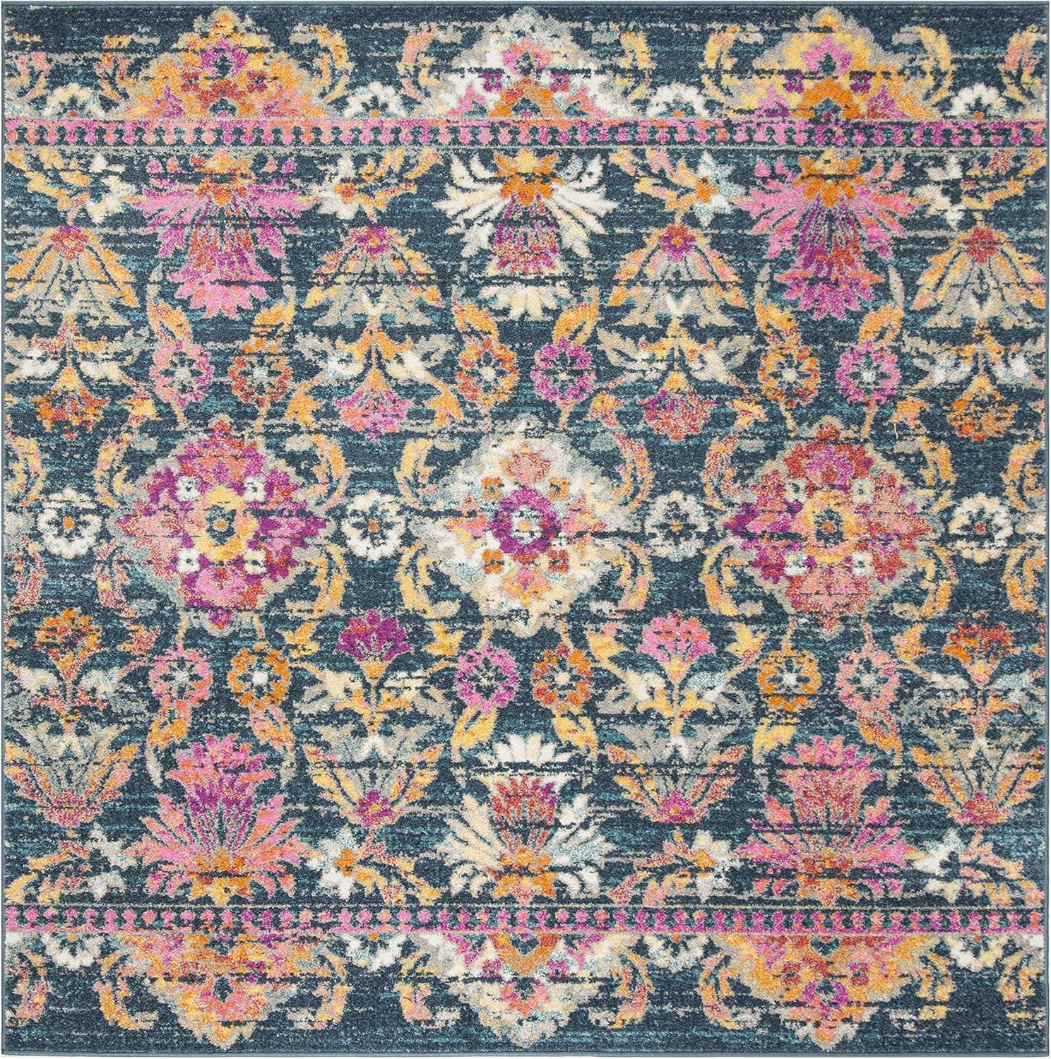 image:imageSAFAVIEH Madison Collection Area Rug 51 x 76 Blue amp Fuchsia Boho Chic Floral Design NonShedding amp Easy Care Ideal for High Traffic Areas in Living Room Bedroom MAD130CBlueFuchsia