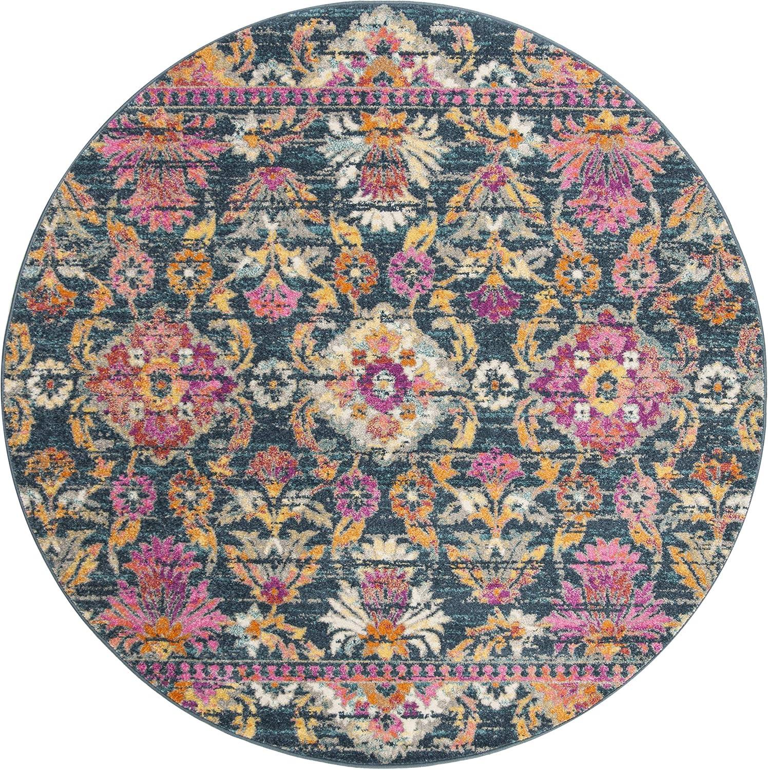 image:imageSAFAVIEH Madison Collection Area Rug 51 x 76 Blue amp Fuchsia Boho Chic Floral Design NonShedding amp Easy Care Ideal for High Traffic Areas in Living Room Bedroom MAD130CBlueFuchsia