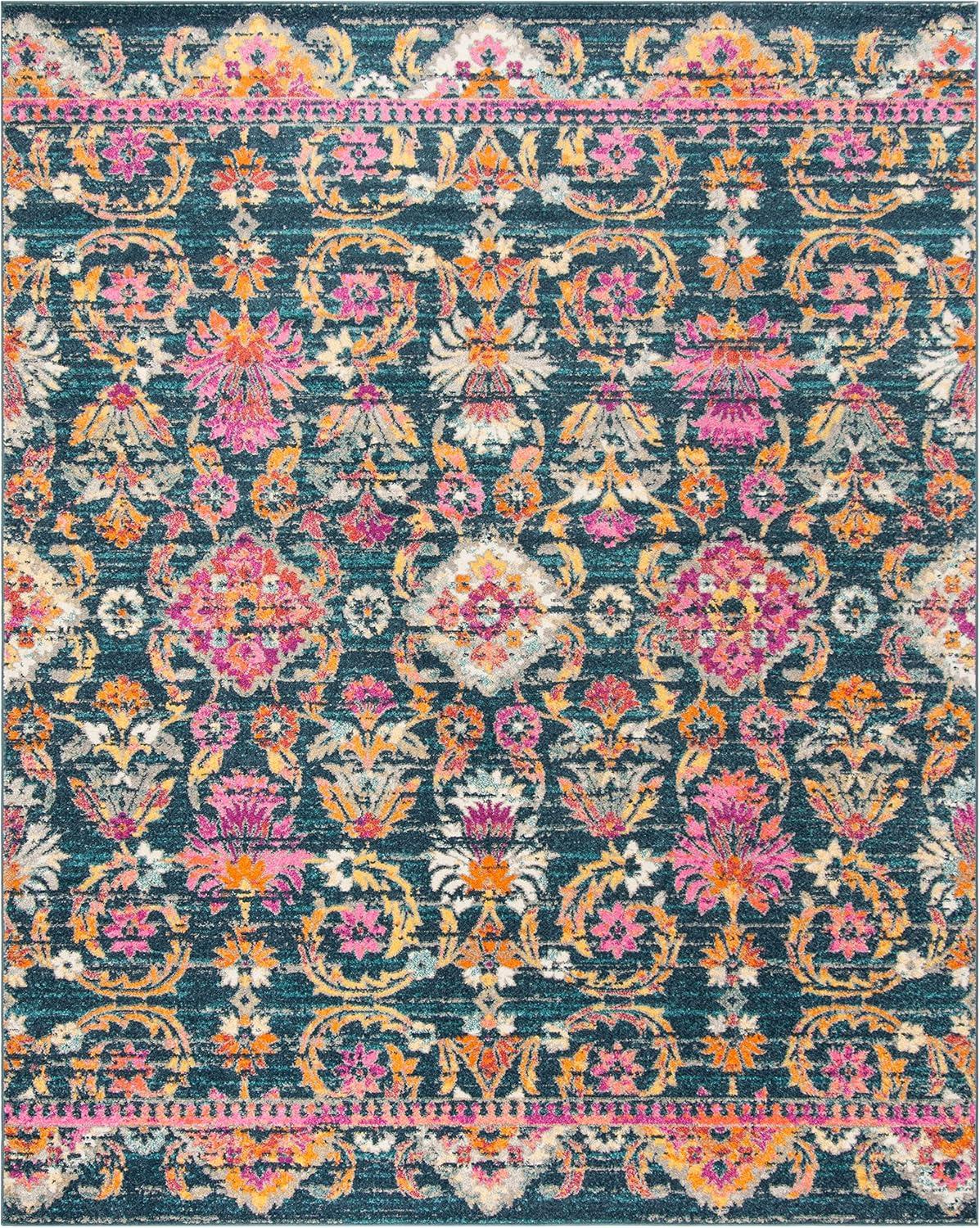 image:imageSAFAVIEH Madison Collection Area Rug 51 x 76 Blue amp Fuchsia Boho Chic Floral Design NonShedding amp Easy Care Ideal for High Traffic Areas in Living Room Bedroom MAD130CBlueFuchsia