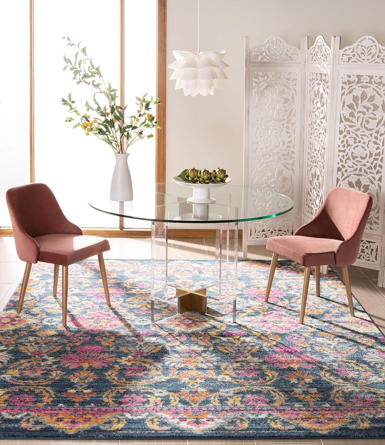 image:imageSAFAVIEH Madison Collection Area Rug 51 x 76 Blue amp Fuchsia Boho Chic Floral Design NonShedding amp Easy Care Ideal for High Traffic Areas in Living Room Bedroom MAD130CBlueFuchsia