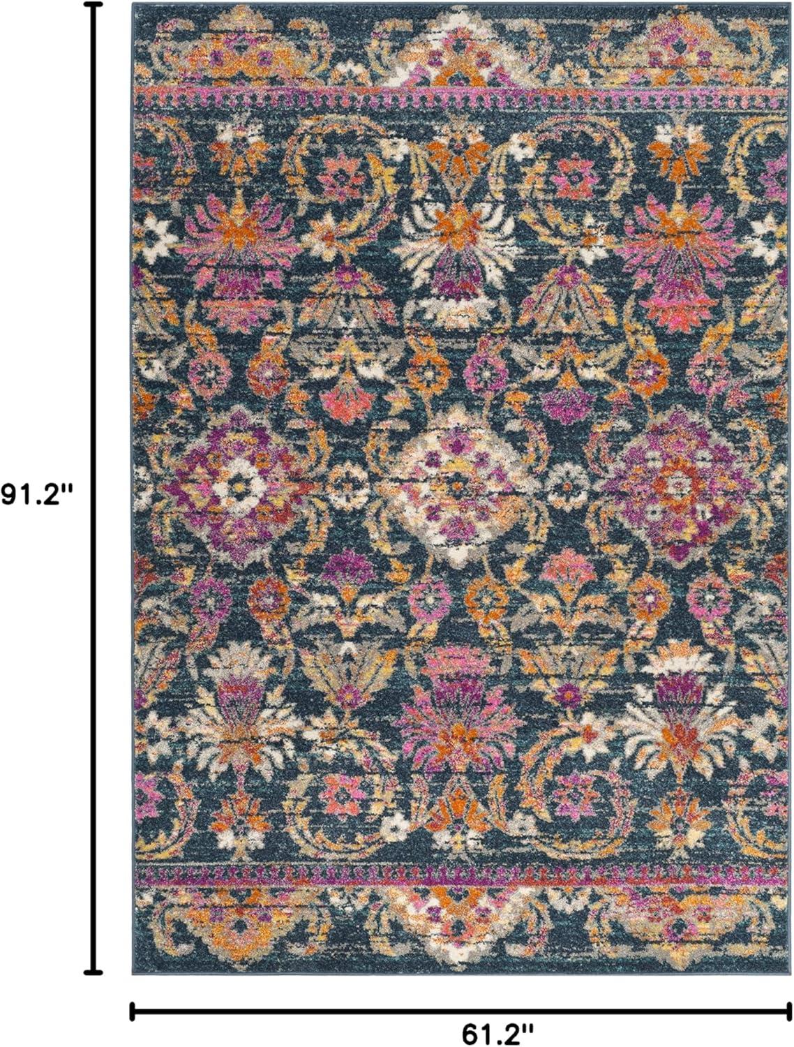image:imageSAFAVIEH Madison Collection Area Rug 51 x 76 Blue amp Fuchsia Boho Chic Floral Design NonShedding amp Easy Care Ideal for High Traffic Areas in Living Room Bedroom MAD130CBlueFuchsia